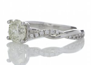 18ct White Gold Single Stone Diamond Ring  With Waved Stone Set Shoulders (1.06) 1.22 Carats