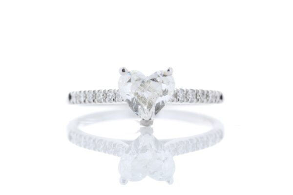 18ct White Gold Single Stone Heart Cut  With Stone Set Shoulders Diamond Ring (1.00) 1.17