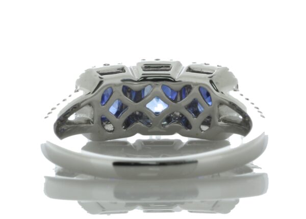 18ct White Gold Three Stone Emerald Cut Sapphire And Diamond Ring (S 1.20) 0.29 - Image 3