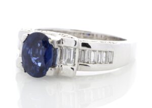 18ct White Gold Rub Over Set Semi Eternity Diamond And Sapphire Ring (S 3.60) 1.27 Carats