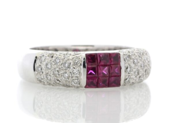 18ct White Gold Grain Set Semi Eternity Diamond And Ruby Ring (R 0.53) 0.49 Carats - Image 4