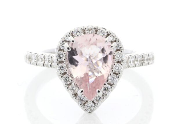 18ct White Gold Pear Shape Pink Morganite Halo Set Diamond Ring 0.56 Carats