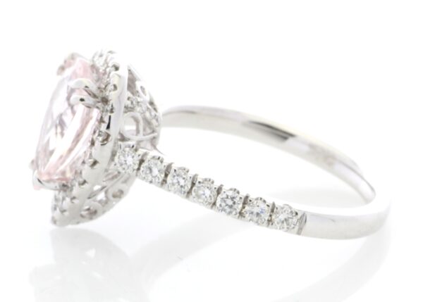 18ct White Gold Pear Shape Pink Morganite Halo Set Diamond Ring 0.56 Carats - Image 3