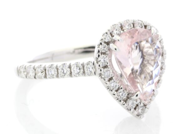 18ct White Gold Pear Shape Pink Morganite Halo Set Diamond Ring 0.56 Carats - Image 4