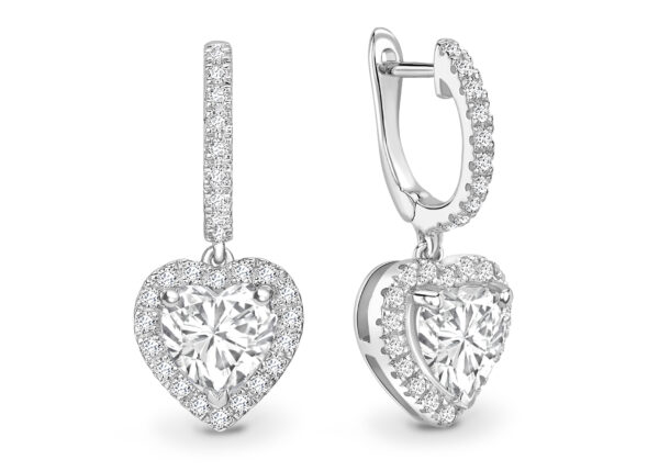 18ct White Gold Heart Shape Halo Drop Earring (1.34) 1.74