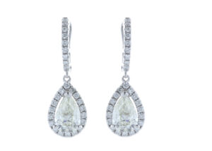 18ct White Gold Pear Shape Halo Drop Earring (2.05) 2.47