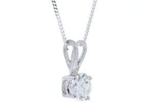 18ct White Gold Single Stone Wire Set Diamond Pendant 0.63 Carats