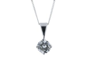 18ct White Gold Single Stone Wire Set Diamond Pendant 0.80 Carats