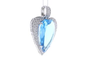 18ct White Gold Single Stone Heart Cut Diamond And Blue Topaz Pendant 1.10 Carats