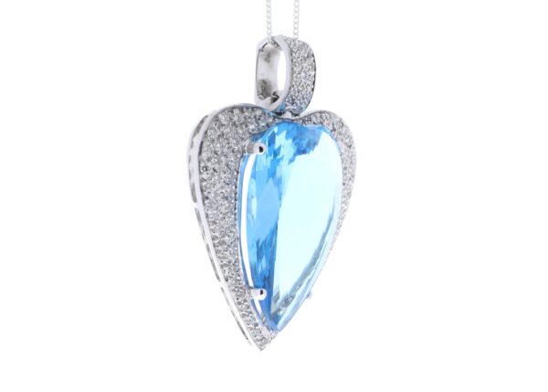 18ct White Gold Single Stone Heart Cut Diamond And Blue Topaz Pendant 1.10 Carats - Image 2