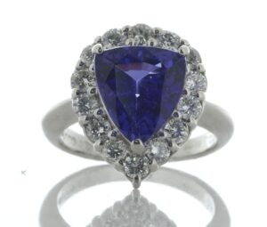 Platinum Trillion Cut Tanzanite And Diamond Ring (T3.72) 0.85