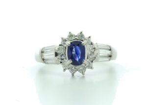 Platinum Cluster Diamond And Sapphire Ring (S0.60) 0.67 Carats