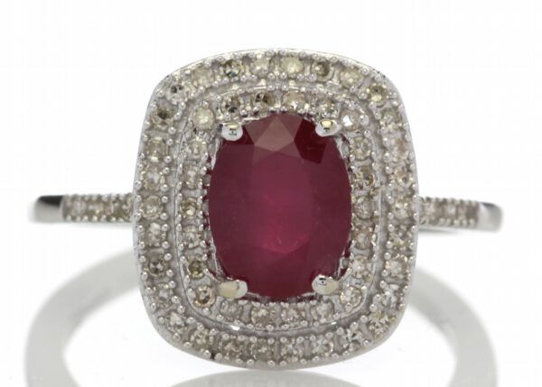 14ct White Gold Oval Ruby And Diamond Cluster Diamond Ring 0.33 Carats