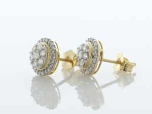 14ct Gold Round Cluster Claw Set Diamond Earring 0.50