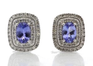 9ct White Gold Oval Diamond And Tanzanite Earring (T0.80) 0.35