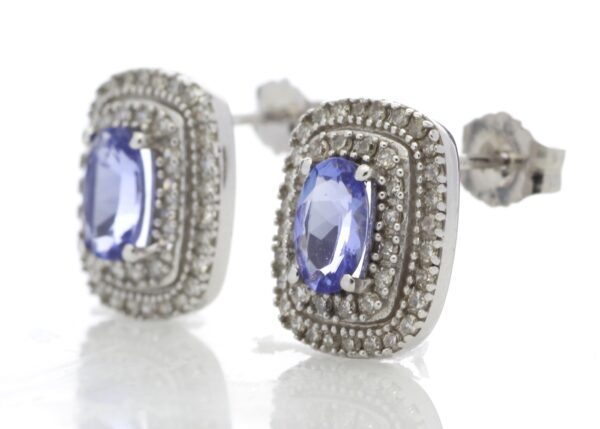 9ct White Gold Oval Diamond And Tanzanite Earring (T0.80) 0.35 - Image 2