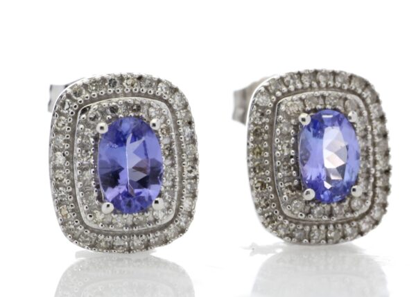 9ct White Gold Oval Diamond And Tanzanite Earring (T0.80) 0.35 - Image 4