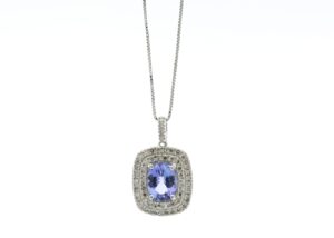 9ct White Gold Oval Tanzanite And Diamond Cluster Pendant (T1.04) 0.28