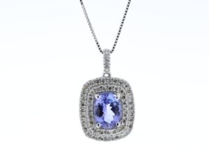 9ct White Gold Oval Tanzanite And Diamond Cluster Pendant (T1.04) 0.28