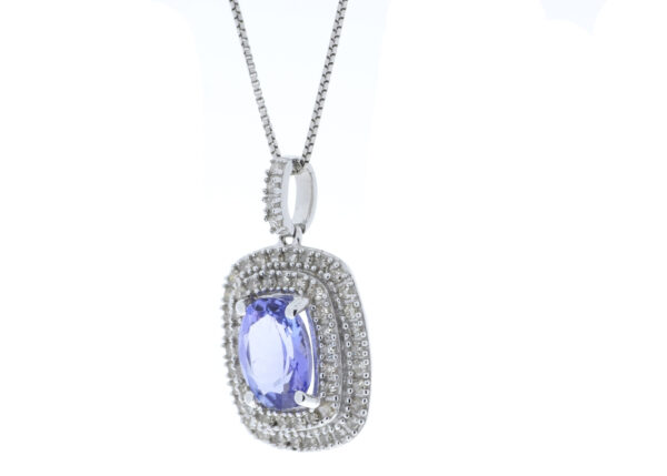 9ct White Gold Oval Tanzanite And Diamond Cluster Pendant (T1.04) 0.28 - Image 5