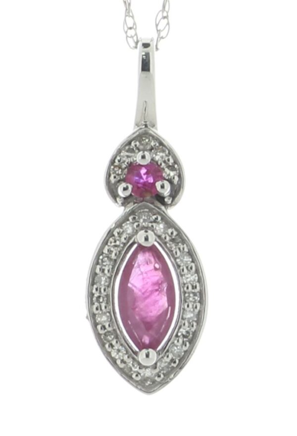 14ct White Gold Marquise Cluster Diamond And Ruby Pendant And Chain (R0.30) 0.08 Carats - Image 2