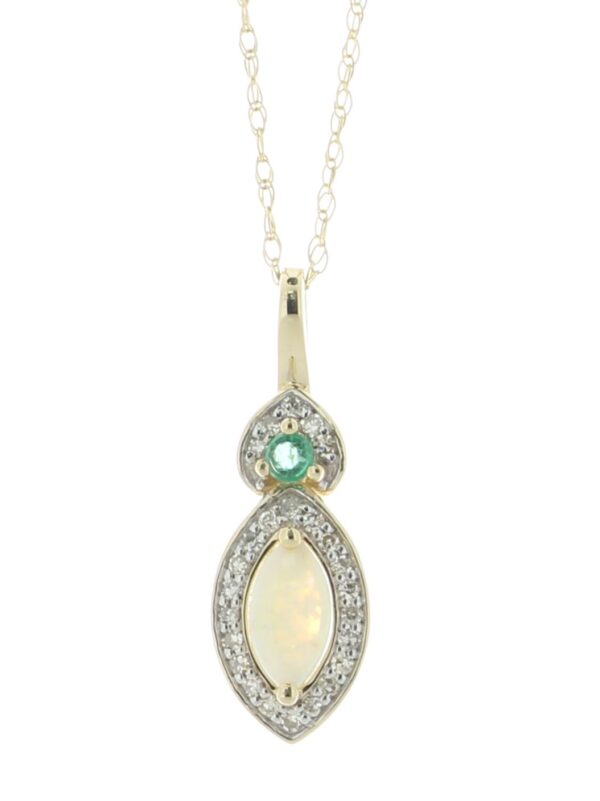 14ct Yellow Gold Marquise Cluster Diamond And Opal Pendant And Chain 0.08