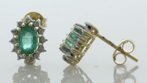 9ct Yellow Gold Diamond and Emerald Earrings (E0.72) 0.12