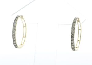 10ct Yellow Gold Claw Set Semi Eternity Diamond Hoop Earring 1.02