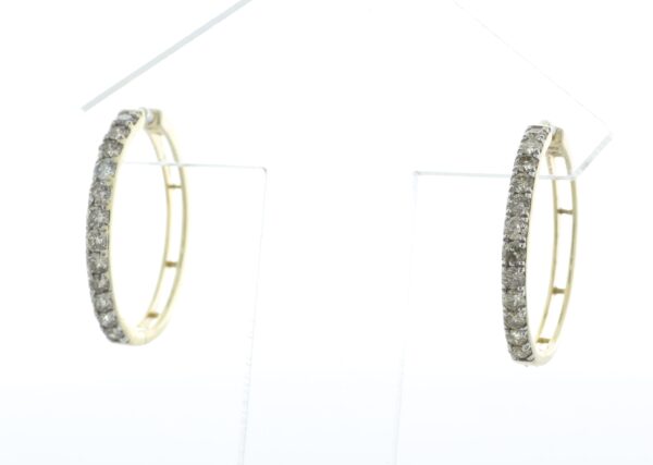 10ct Yellow Gold Claw Set Semi Eternity Diamond Hoop Earring 1.02 - Image 2