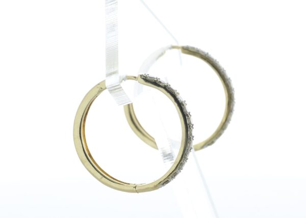 10ct Yellow Gold Claw Set Semi Eternity Diamond Hoop Earring 1.02 - Image 4