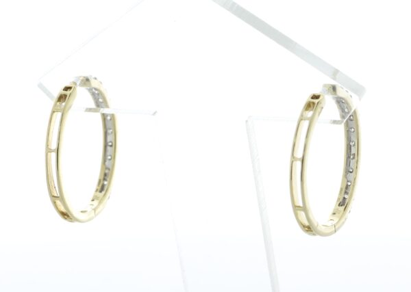 10ct Yellow Gold Claw Set Semi Eternity Diamond Hoop Earring 1.02 - Image 5