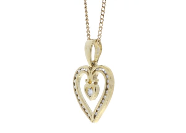 9ct Yellow Gold Heart Shaped  Pendant  Set With Diamonds 0.16 Carats - Image 4