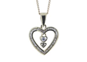 9ct Yellow Gold Heart Pendant  Set With Diamonds & 2 Hanging Inner Hearts 0.21 Carats