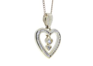 9ct Yellow Gold Heart Pendant  Set With Diamonds & 2 Hanging Inner Hearts 0.21 Carats