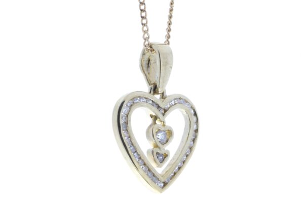 9ct Yellow Gold Heart Pendant  Set With Diamonds & 2 Hanging Inner Hearts 0.21 Carats - Image 2