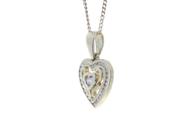 9ct Yellow Gold Heart Pendant Set With Diamonds With Centre Heart and Swirls 0.18 Carats - Image 4