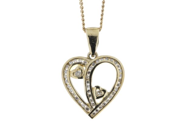 9ct Yellow Gold Heart Pendant Set With Diamonds & Heart In Both Inner Halves 0.23 Carats