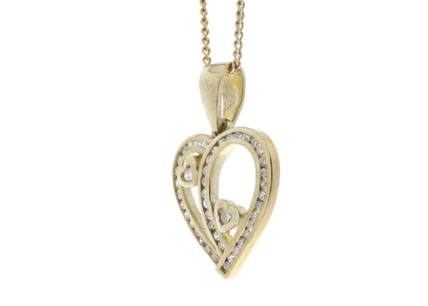 9ct Yellow Gold Heart Pendant Set With Diamonds & Heart In Both Inner Halves 0.23 Carats - Image 4