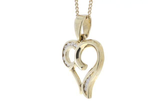 9ct Yellow Gold Heart Pendant with Diamonds in Top & Bottom Corner Swirls 0.10 Carats - Image 4