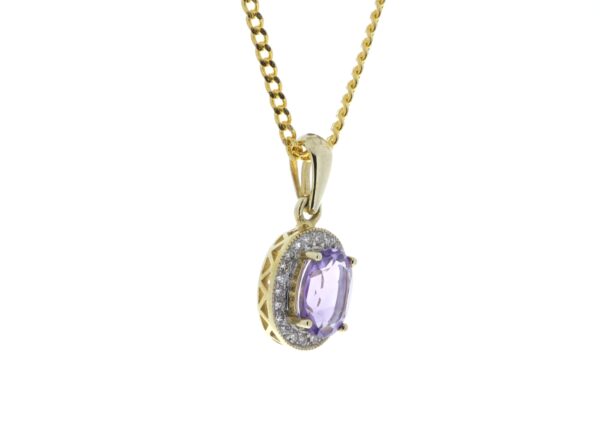 9ct Yellow Gold Amethyst And Diamond Pendant 0.11 Carats - Image 2