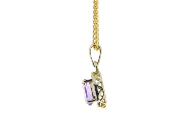 9ct Yellow Gold Amethyst And Diamond Pendant 0.11 Carats - Image 3