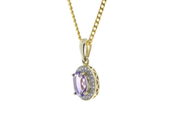 9ct Yellow Gold Amethyst And Diamond Pendant 0.11 Carats - Image 4