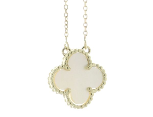 9ct Yellow Alhambra Clover Leaf Pearl Pendant And Chain 2.39