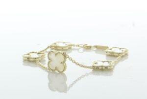 9ct Yellow Gold Vintage Alhambra Gold And Mother-Of-Pearl Bracelet