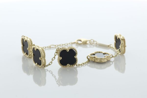 9ct Yellow Gold Vintage Alhambra Gold And Onyx Bracelet - Image 2