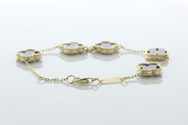 9ct Yellow Gold Vintage Alhambra Gold And Onyx Bracelet - Image 3