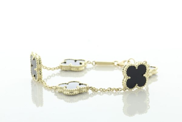 9ct Yellow Gold Alhambra Style Clover Leaf Black Onyx Bracelet - Image 2