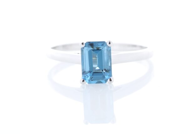 9ct White Gold Single Stone Emerald Cut Blue Topaz Ring 1.15