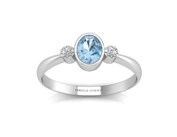 9ct White Gold Shoulder Set Diamond And Blue Topaz Ring 0.01 Carats - Image 3