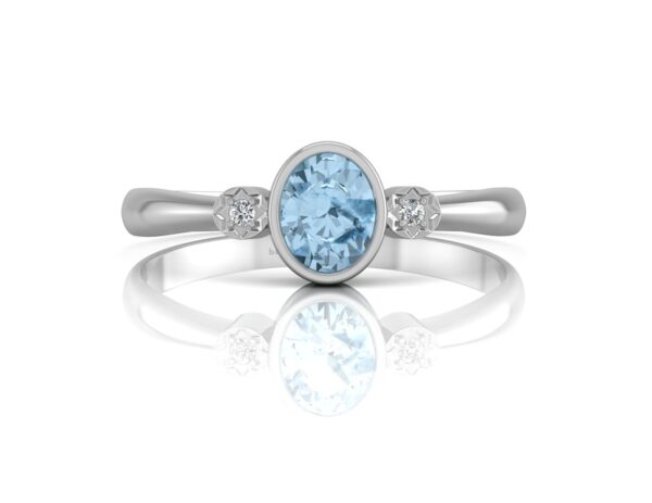 9ct White Gold Shoulder Set Diamond And Blue Topaz Ring 0.01 Carats - Image 4